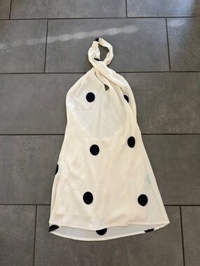 Olivaceous Cream Halter Dress with Black Polka Accents